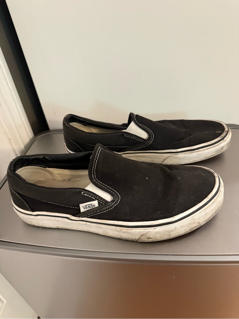 Vans Black and White Slip-On Canvas Shoes